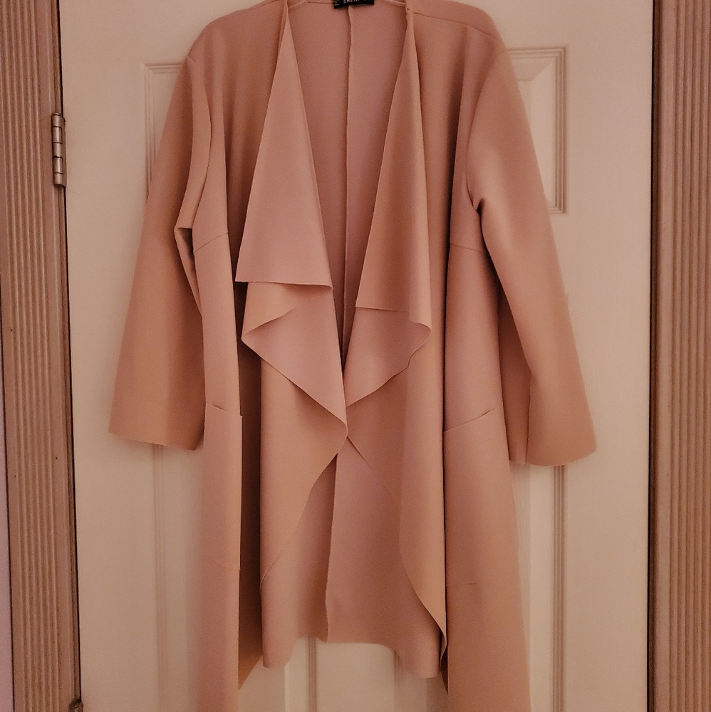 SHEIN Waterfall Collar Light Belted Coat